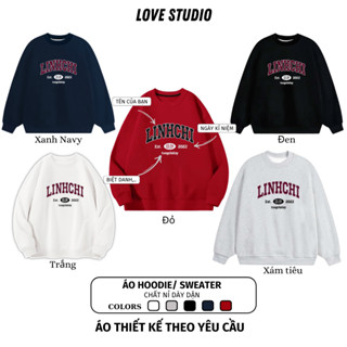 Áo in theo yêu cầu, Áo khoác hoodie cặp đôi mùa đông Sweater Thun Ngày kỉ niệm chất Nỉ bông và nỉ hàn xanh navy xám đen