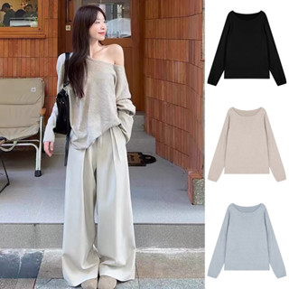 ÁO LỆCH VAI DÀI TAY, ÁO THUN DÁNG RỘNG CHẤT TĂM LÔNG THỎ DÀY DẶN MỀM MỊN CHO NỮ m664