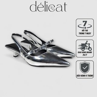 Giày sục nữ cao 5p mũi nhọn quai gắn nơ da bóng thời trang DÉLICAT D188
