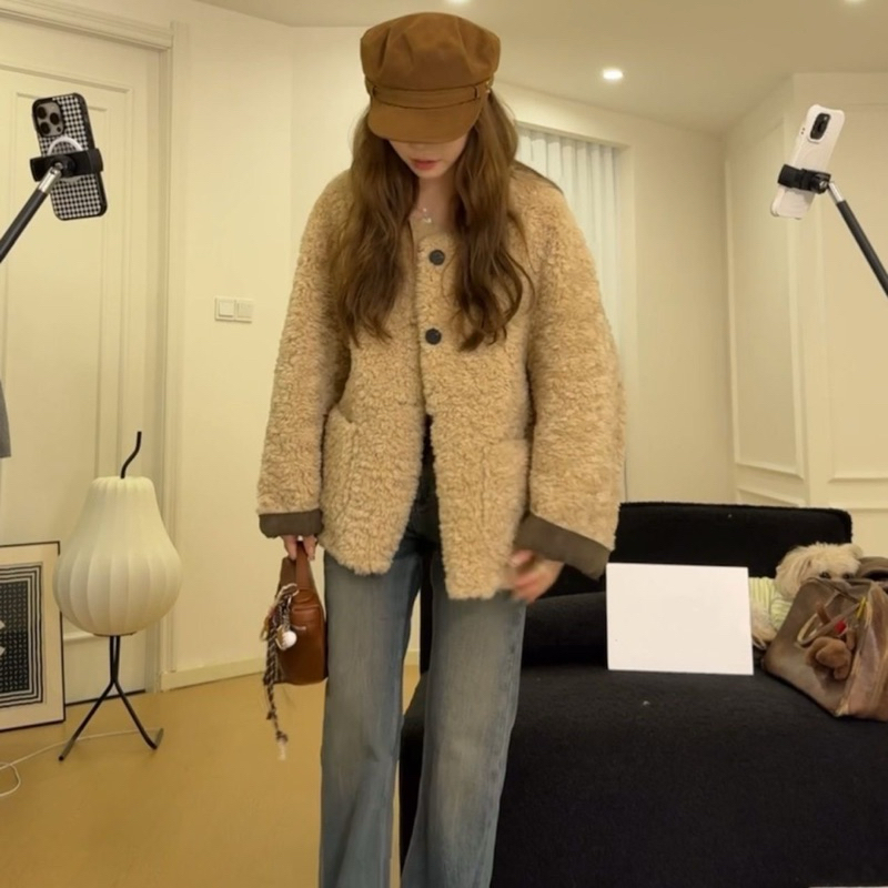 【Ảnh Thật Shop】Áo Khoác Lông Cừu Lót Da lộn ,Áo khoác Nữ Dáng Dài Rộg Qua Môg ,Hàng Chuẩn QC | BigBuy360 - bigbuy360.vn