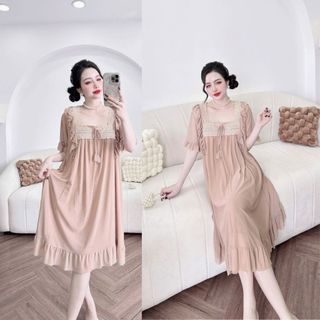 Đầm Tiểu Thư Miky, Váy Ngủ Bigsize chất liệu lụa latin tay dài mềm mịn 80KG