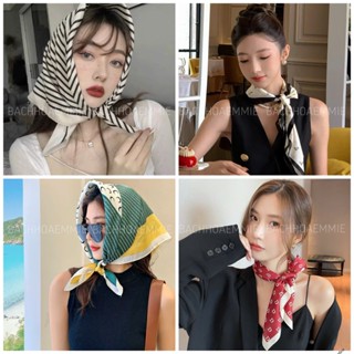 Khăn Lụa  Vuông Cao Cấp 70X70 cm Turban Bandana Mặc Áo Dài, Choàng Cổ, Trùm Đầu Đi Biển, Buộc Tóc, Làm Áo Yếm Thời Trang