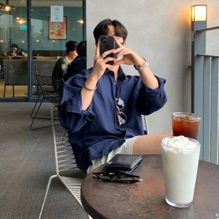 Áo sơ mi nam cổ tàu hàn quốc dài tay đũi 1 túi linen local brand cotton 250gsm xanh navy đen trắng cổ đức trụ bẻ oxford