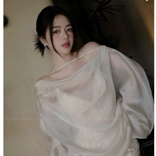  DONA'ASTORE◉ Set jum 2 dây cúp ngực thêu ren hoa phối áo tơ trễ vai hai màu kem Đen hot hit 