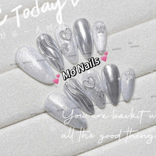 NailBox Thiết Kế Tráng Gương Bạc Phối Trắng Mắt Mèo Mơ77 Nhà Mơ Nails