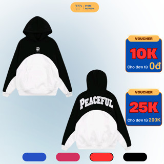 Áo Khoác Hoodie Nón To Logo Thêu PEACEFUL Nam Nữ Chất Nỉ Bông phối 2 màu đen trắng, xanh, đỏ, hồng TP SHOP