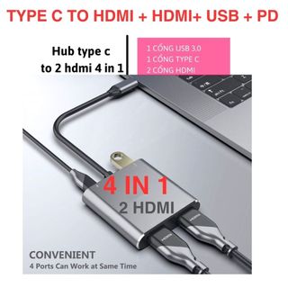 Cáp chuyển hub type c 4 in 1 ra 2 Hdmi ,USB Type c cổng chuyển đổi macbok , DELL, laptop có cổng type c hỗ trợ xuất hình