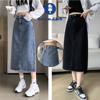  Chân váy jean dài Calem Club cạp điều chỉnh độ rộng bụng phong cách váy jean dáng dài cạp cao thanh lịch A14 