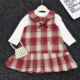 Set Váy Dạ Kẻ Đỏ Kèm Áo Cotton Diện Noel/Tết Cho Bé Gái 10-30kg Chubby Store