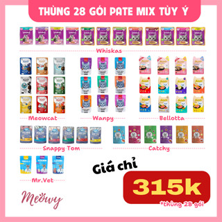 1 thùng 28 gói pate Whiskas - Bellotta - Meowcat - Wanpy - Catchy cho mèo