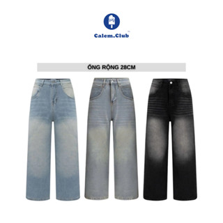 Calem club - Quần Jeans Wash cạp cao Ống Rộng tôn dáng form thụng unisex Vintage
