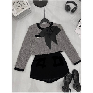 [ẢNH THẬT] SET DẠ PHỐI CỔ NƠ QUẦN SHORT NHUNG SDPCNQ