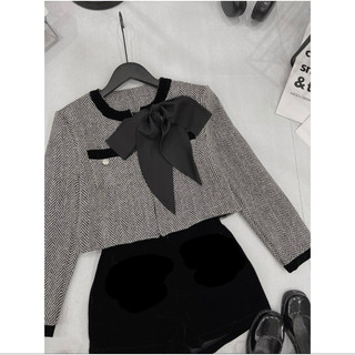 [ẢNH THẬT] SET DẠ PHỐI CỔ NƠ QUẦN SHORT NHUNG SDPCNQ