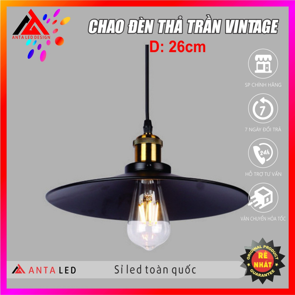 Đèn chao thả trần D26 vintage trang trí nhà hàng, quán cà phê