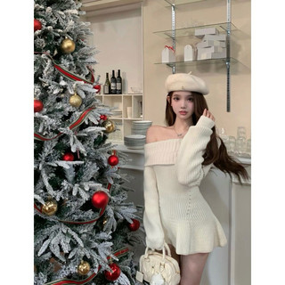 VÁY LEN TRỄ VAI NỮ MÀU TRẮNG DỄ THƯƠNG GIÁNG SINH NOEL