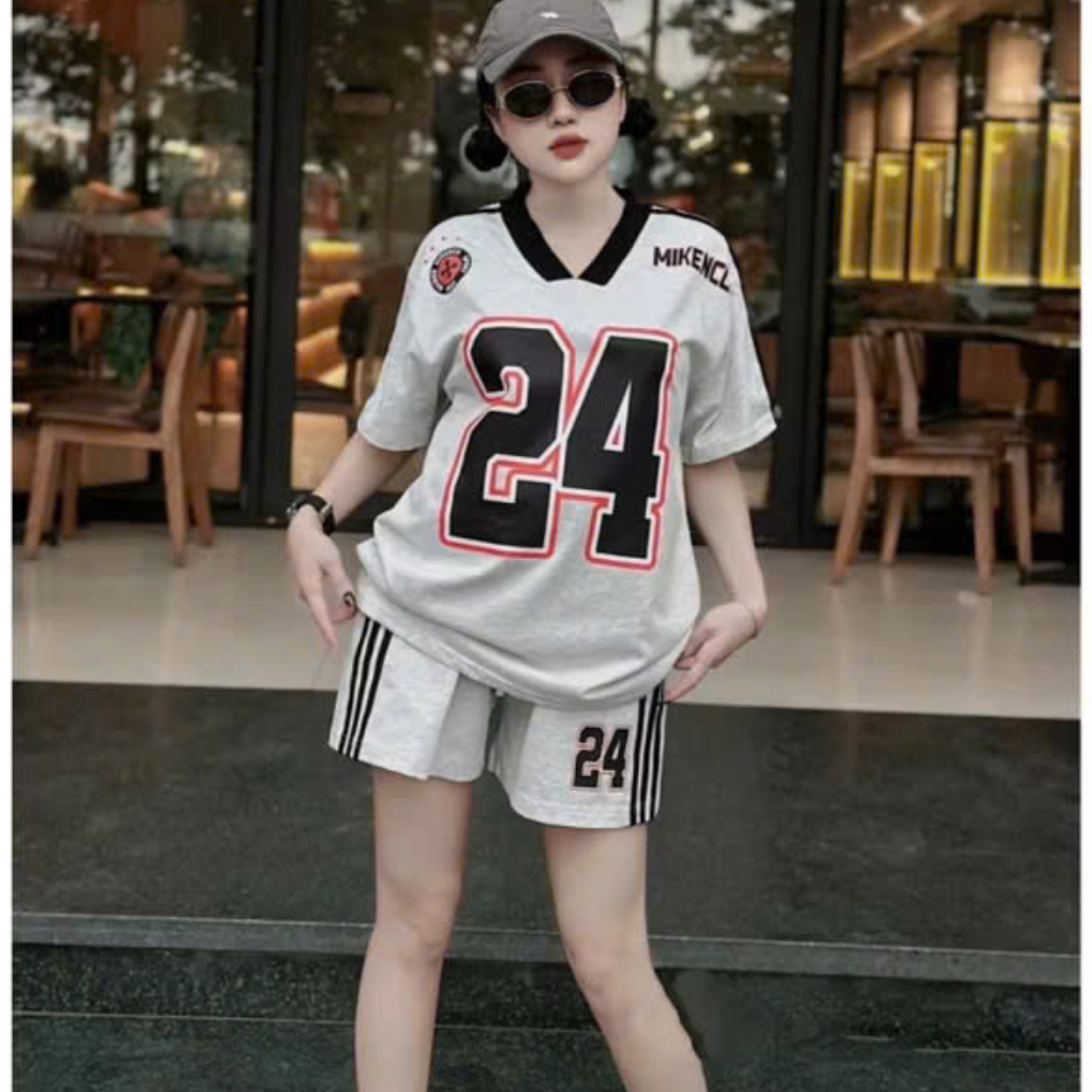Bộ mặc nhà nữ mùa hè phom rộng chất cotton su bộ thun ngắn áo phông quần đùi in 24 | BigBuy360 - bigbuy360.vn
