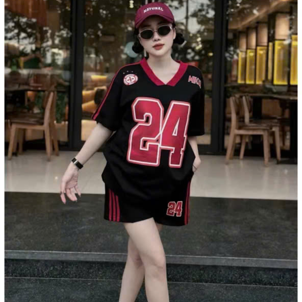 Bộ mặc nhà nữ mùa hè phom rộng chất cotton su bộ thun ngắn áo phông quần đùi in 24 | BigBuy360 - bigbuy360.vn