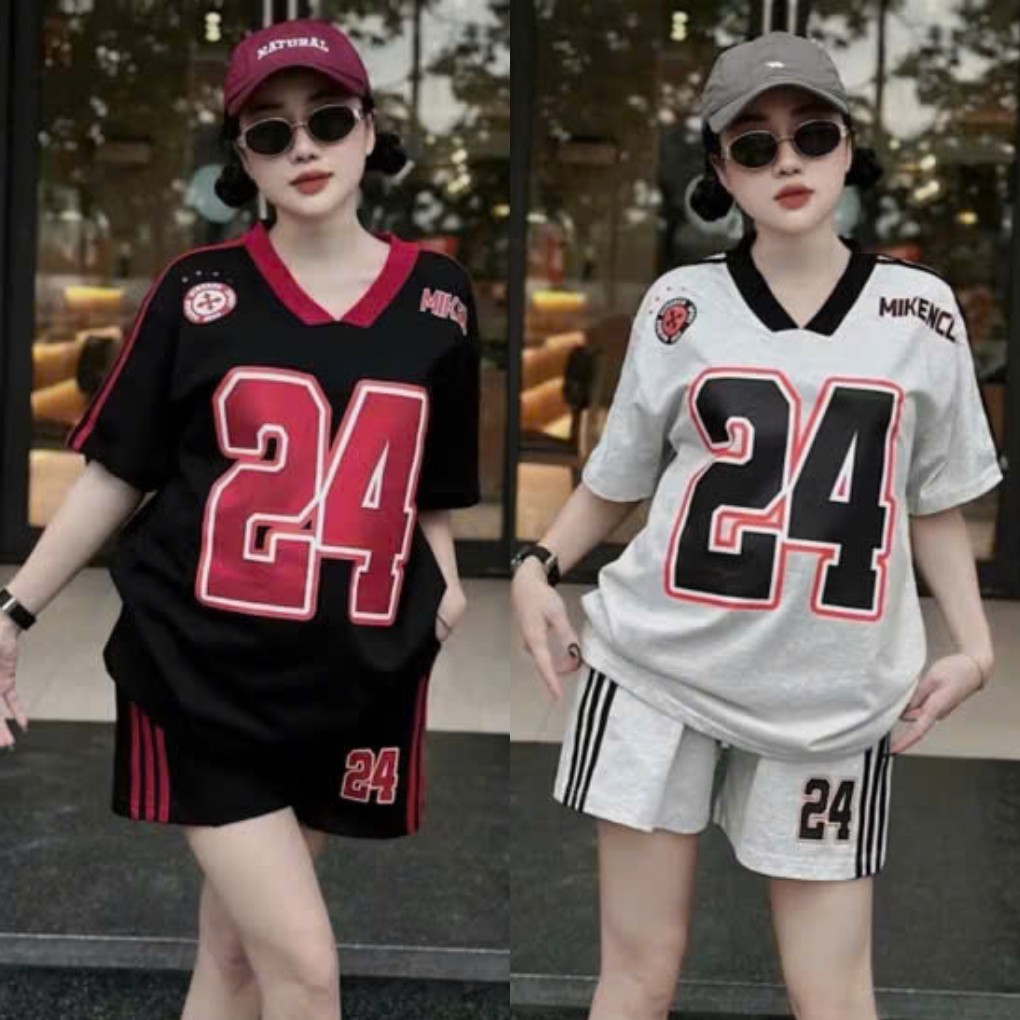 Bộ mặc nhà nữ mùa hè phom rộng chất cotton su bộ thun ngắn áo phông quần đùi in 24 | BigBuy360 - bigbuy360.vn
