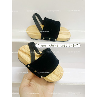   KÈM QUAI CHỐNG TỤT  Guốc Gỗ F1 truyền thống cho bé gái bé trai có quai sau kute - Mộc Mây Store 