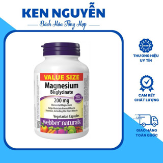 Viên uống bổ sung Magnesium Bisglycinate 200mg Webber Naturals hộp 120 viên Hấp Thu Nhanh, Giảm Căng Thẳng, Khỏe Xương