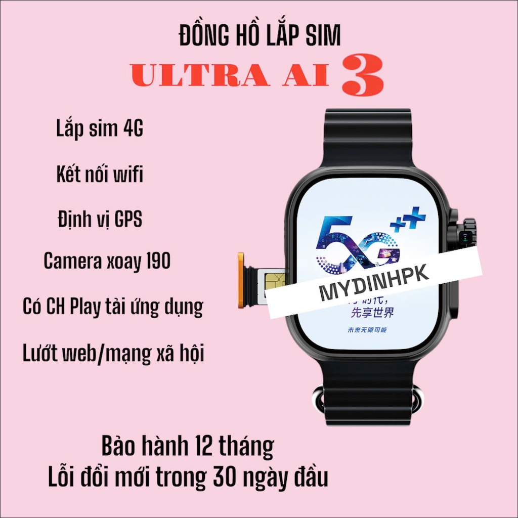 Đồng Hồ Lắp Sim UlTra AI3, Kết Nối Wifi/Bluetooth, Định Vị GPS, Có CH Play Tải Ứng Dụng, Camera 190 