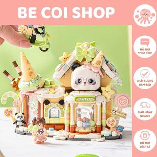   Hàng Sẵn   Mô hình có đèn  Đồ Chơi Lắp Ráp Mô Hình Tiệm Kem Gấu trúc 