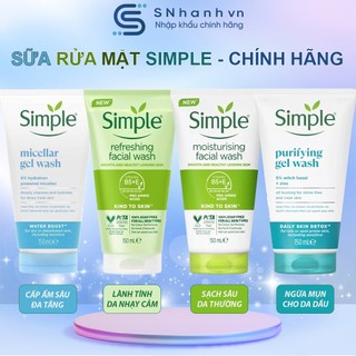  Sữa rửa mặt lành tính cấp ẩm sâu Simple Kind To Skin Refreshing dành cho da nhạy cảm 