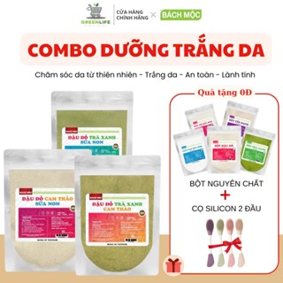 Combo Dưỡng Trắng Da, Bột Mix Đậu Đỏ Trà Xanh Cam Thảo Sữa Non Mộc Nhiên Sạch Mịn Organic