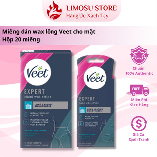 Tẩy lông mặt Veet Expert, Wax Ria Mép veet pure, Miếng dán wax lông Veet cho mặt, hộp 20 miếng [CÓ CHE TÊN]