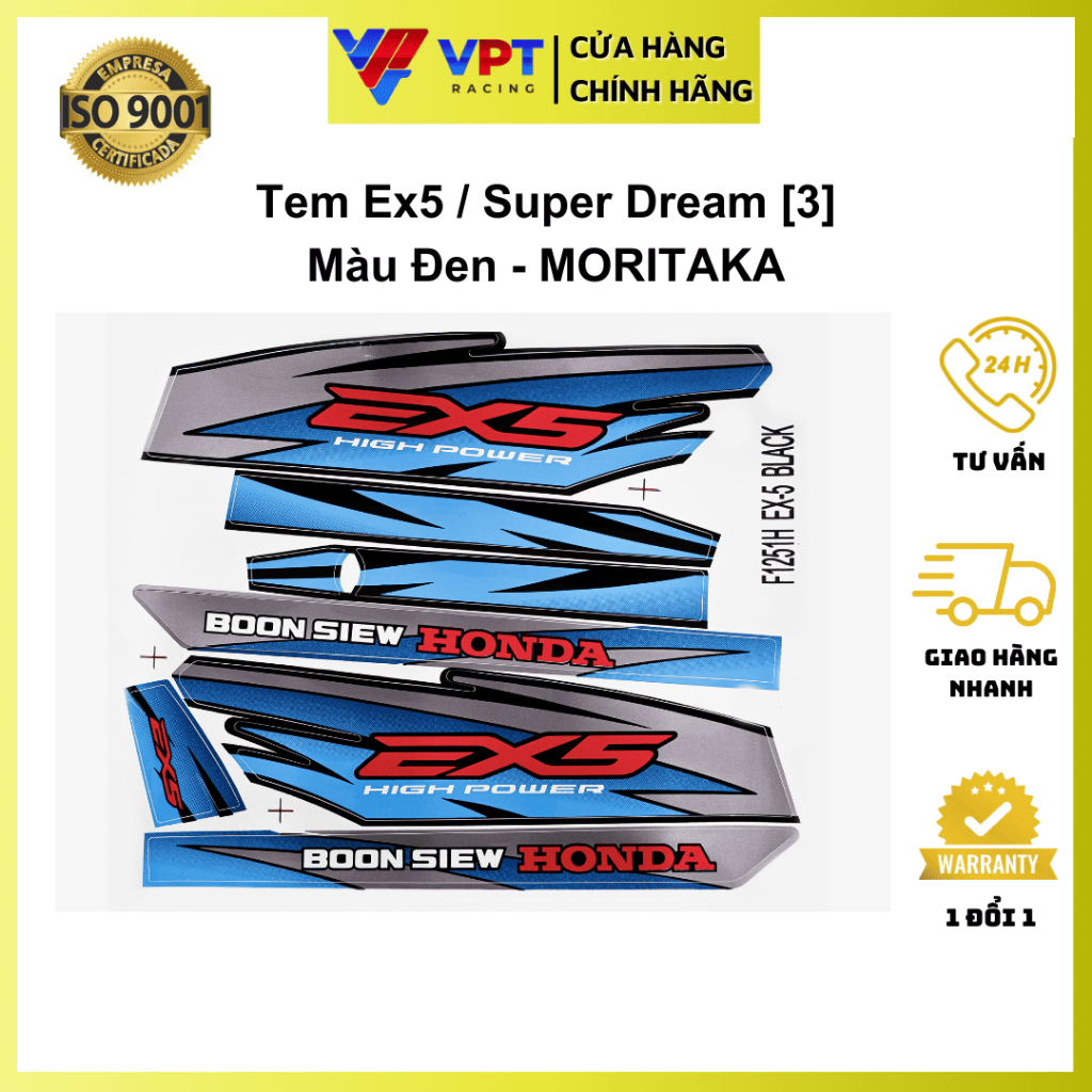 Tem Super Dream, Ex5 đen chính hãng Moritaka, Malaysia F1251H-EX5