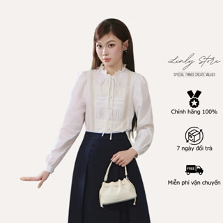 Áo sơ mi nữ tay phồng phối ren, áo kiểu tiểu thư xinh xắn cổ bèo A-SM10