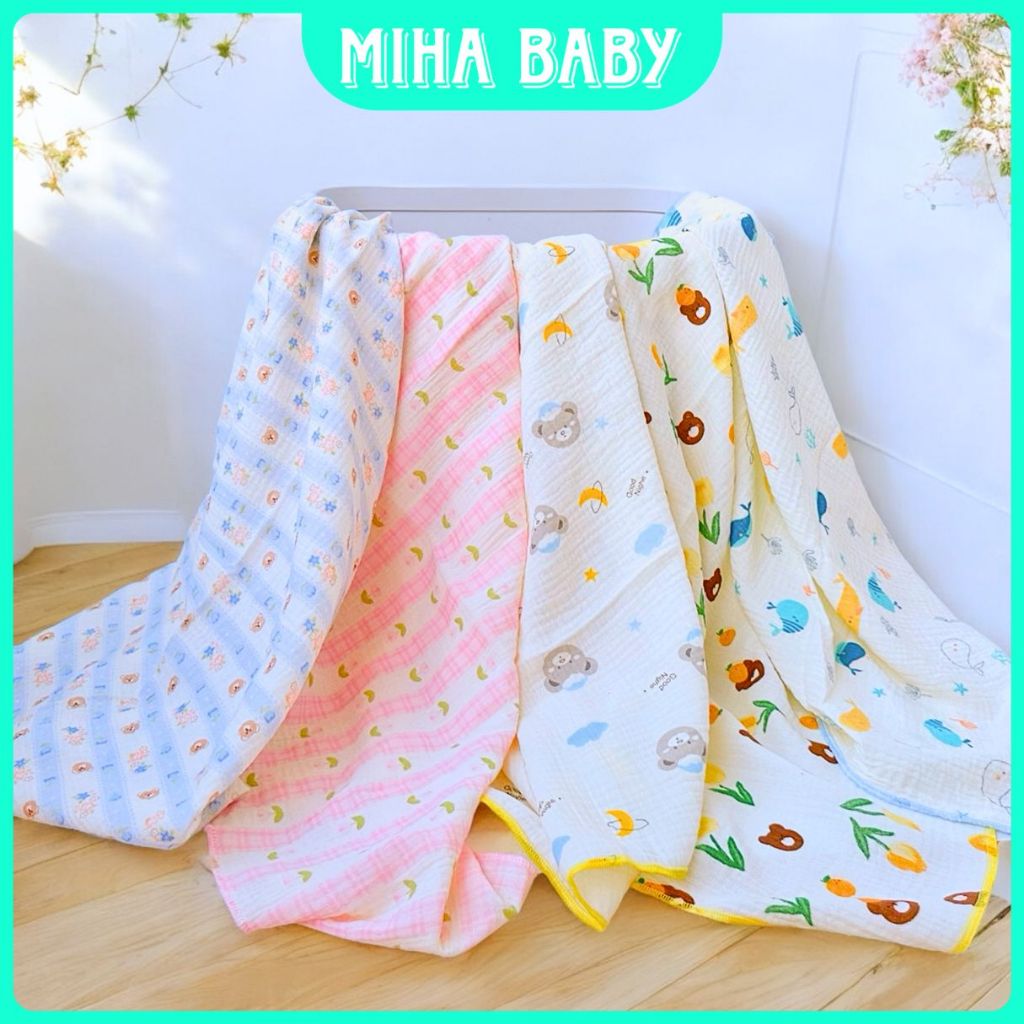 Khăn tắm cho bé Dolphin vải Muslin 2 lớp mềm mại, thấm hút làm chăn cho bé sơ sinh size 70x90cm