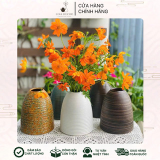  Bình Hoa Gốm Mini Để Bàn Decor Dáng Chuông Vân Ganh Gốm Sứ Bát Tràng 