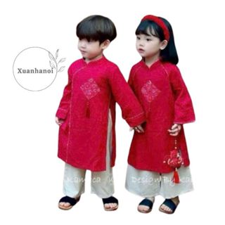 Áo dài tết cho bé trai bé gái gồm áo dài, bờm và quần lụa 10-30kg XHN1644