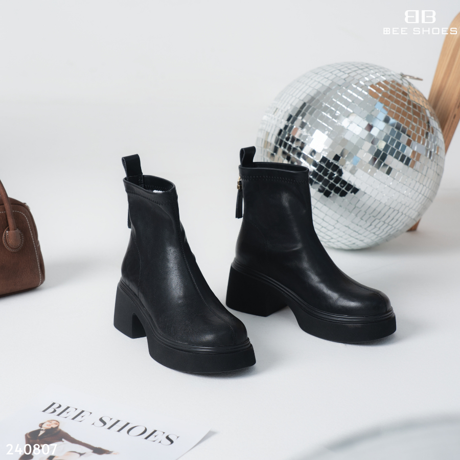 Boot nữ BEE SHOES mũi tròn gót 6cm - 240807