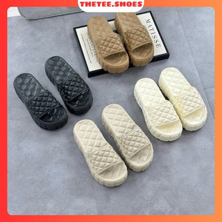  Dép Nhựa Nữ Đế Xuồng 5cm Bản Ngang Chéo Ô Quả Trám Thời Trang Đế Mềm Đi Êm Chân Dễ Dàng Vệ Sịnh 