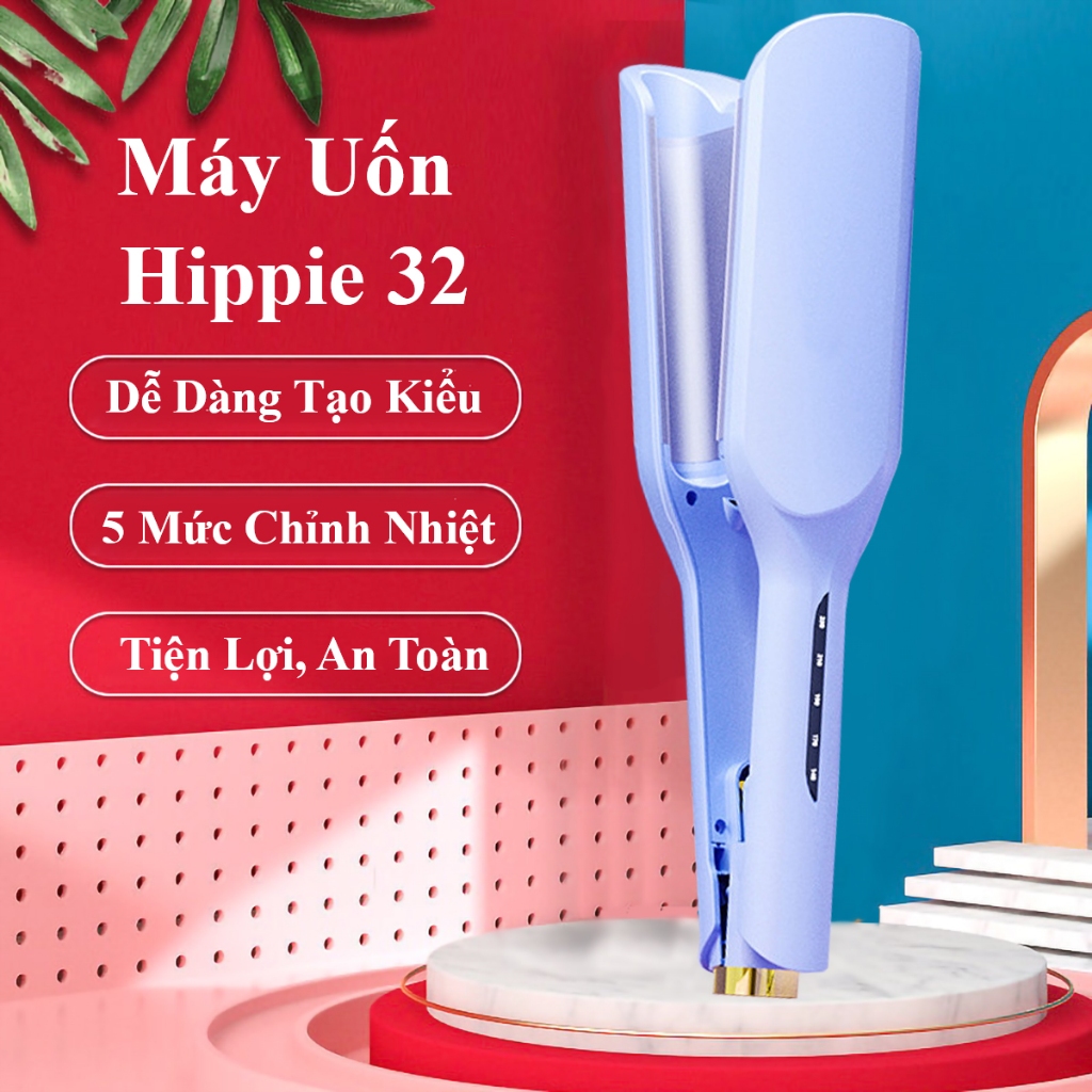 Máy Uốn Xoăn Sóng Nước Hippie 32mm EKO Home Chất Liệu Gốm Sứ Ceramic, Máy Làm Xoăn Sóng Nước Hippie 