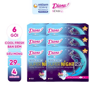 Bộ 6 gói băng vệ sinh Diana Sensi Cool Fresh Night 29cm 4 miếng/gói