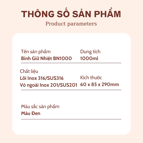 Bình giữ nhiệt BN1000 TopGifts khắc tên dung tích 1000ml SUS316 có quai xách tiện lợi | BigBuy360 - bigbuy360.vn