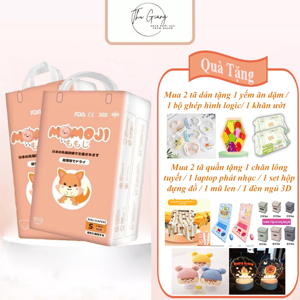 Combo 2 Tã Quần/Dán Momoji Nhật Bản, Thoáng Khí, Thoát Ẩm Tốt Giúp Da Bé Sơ Sinh Khô Thoáng Dài Lâu