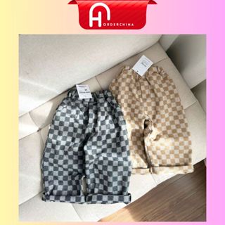 Quần jeans kẻ caro phong cách hàn quốc tone màu nâu và đen cho bé - HNOrderChina