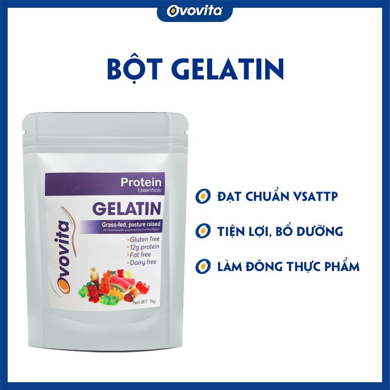 Bột Gelatin Bloom 250 OVOVITA – nguyên liệu giúp tạo đông, làm dày & ổn định thực phẩm – túi 100g/50
