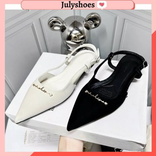 Sục nữ mũi nhọn đính chữ chất tuyết nhung hàng loại 1 Giày búp bê Sandal quai hậu hở gót