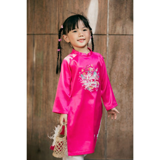 Áo dài cho bé gái, bộ áo dài cao cấp thêu họa tiết, áo dài Tết cho bé gái từ 1 tuổi - 10 tuổi Baa Baby