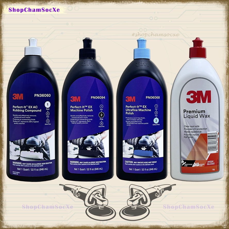 Dung dịch đánh bóng sơn xe 3M 3 bước PN36060 PN06094 PN06068, Wax bóng sơn PN06006