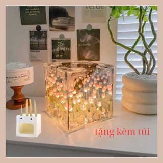 Đèn Ngủ Hoa Tulip Khung Vuông hiệu ứng vạn hoa  Handmade tự làm Trang Trí Phòng Ngủ  - Quà tặng ý nghĩa