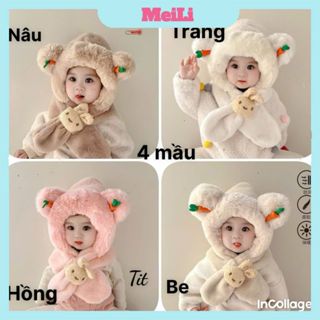  Mũ Len Trùm Đầu Đính "Tai Cà Rốt" - Nón Len Liền Khăn Quàng Lông Thỏ Giữ Ấm Mùa Đông Đáng Yêu Cho Bé tuyển sỉ  