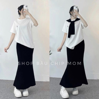  Chân váy bầu đuôi cá dáng dài midi đẹp chất cotton bozip mềm đẹp co giãn 4 chiều thoải mái cho mẹ - CV11 