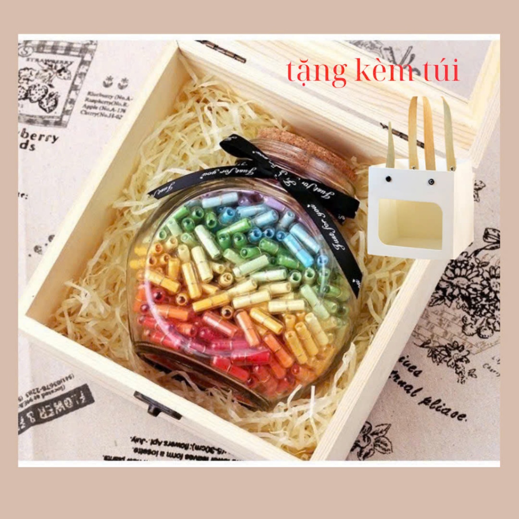 Set Lọ Điều Ước Thủy Tinh Trong Suốt  để tạo bất ngờ bỏ ,Làm Quà Tặng, FULL BỘ Có Kèm Hộp Gỗ, Đèn Nháy(TẶNG KÈM TÚI)