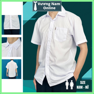  Áo sơ mi nam trắng đi học sinh tay ngắn và dài cấp 2 và 3 vải kate vạc ngang hàng tiêu chuẩn VNO93 
